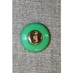 Græsgrøn knap m/guld midte 15 mm. - Knapper Grøn, gul og orange