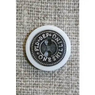 2-huls knap m/tekst, hvid/koks - Knapper Hvid, grå og sort