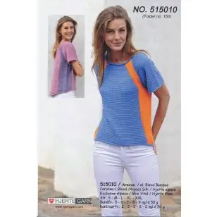 515010 Bluse m/kontrast-farve - Strikopskrifter Dame