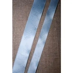 Satinbånd m/roser babylyseblå 16 mm. - Silkebånd/ Satinbånd