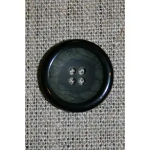 Grå/grøn meleret knap m/sort kant 18 mm. - Knapper Hvid, grå og sort