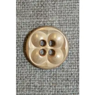 4 huls Knap m/blomst, mat guld, 15 mm. - Knapper