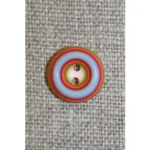 Flerfarvet knap m/cirkler, rød/lyseblå/lyserød, 13 mm. - Knapper Rød/lyserød/lilla