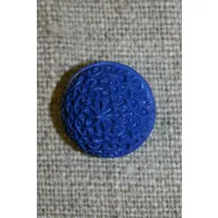 Rund knap m/mønster, 15 mm. koboltblå - Knapper Blå, turkis og petrol