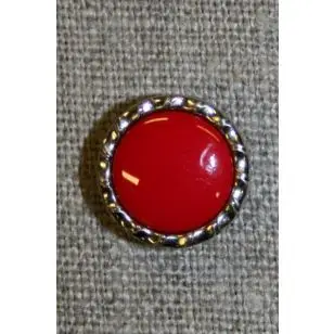 Knap m/sølv-kant, rød 15 mm. - Knapper Rød/lyserød/lilla