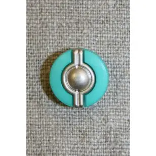 Knap m/sølv midte, aqua - Guld-, sølv- og metalknapper