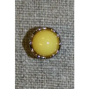 Rund gul knap m/sølv-kant, 11 mm. - Guld-, sølv- og metalknapper