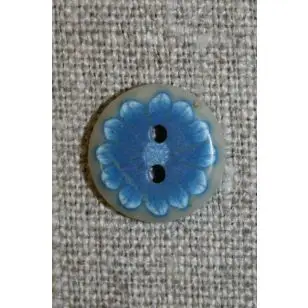 Knap m/blå blomst - Knapper Blå, turkis og petrol