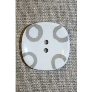 Hvid knap m/grå cirkler, 26 mm. - 