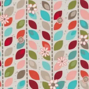 Afklip Patchwork stof med strib blade kit, aqua og rød 50x55cm - Afklip patchwork