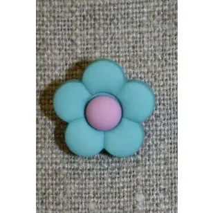 2-farvet blomsterknap aqua/lyselilla - Børneknapper