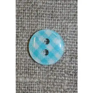 Ternet 2-huls knap turkis/hvid, 11 mm. - Knapper Blå, turkis og petrol