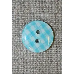 Ternet 2-huls knap turkis/hvid, 13 mm. - Knapper Blå, turkis og petrol