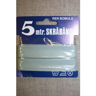 5 meter bomulds-skråbånd, lys grå-grøn - Skråbånd 5 meter kort