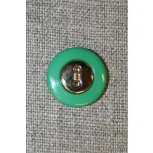 Brilliant-grøn knap m/guld midte 18 mm. - Knapper Grøn, gul og orange