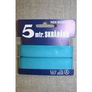 5 meter bomulds-skråbånd, lys turkis - Skråbånd 5 meter kort