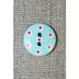 Knap m/prikker, aqua/hvid/rød - Knapper Blå, turkis og petrol