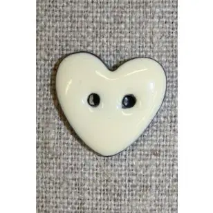 Kokos-knap m/emalje, hjerte off-white 20 mm. - Træ- og Horn-knapper