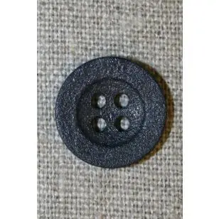 Mørkeblå ru 4-huls knap, 18 mm. - Knapper Blå, turkis og petrol