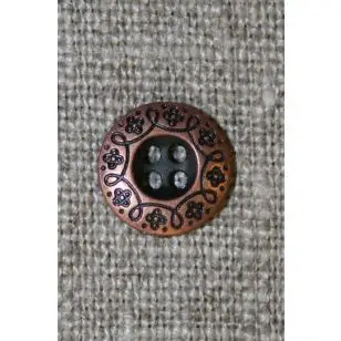 Lille metalknap m/mønster, gl. kobber - Guld-, sølv- og metalknapper