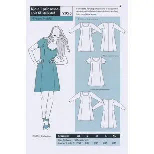 Onion 2055 Kjole i prinsesse-snit til strikstof - Snitmønstre Onion til voksne