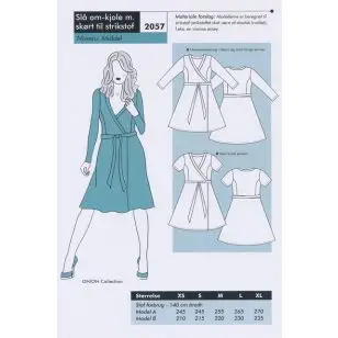 Onion 2057 Slå om-Kjole med skørt til strikstof - Snitmønstre Onion til voksne