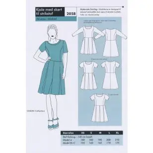 Onion 2058 Kjole med skørt til strikstof - Snitmønstre Onion til voksne