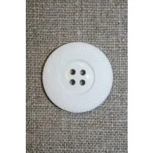4-huls knap hvid m/mønster-kant, 25 mm. - Knapper Hvid, grå og sort