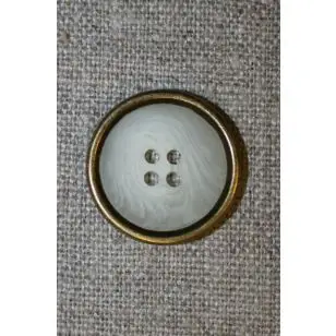 4-huls knap off-white meleret m/guld kant, 22 mm. - Knapper Brun, beige og off-white