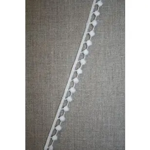 Bomulds-bånd i pompom-look, hvid - Div. bånd