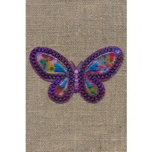 Strygemærke m/Sommerfugl/palietter cerisse/turkis/gul - Dyr