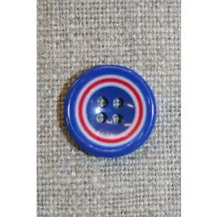 Flerfarvet knap m/cirkler, blå/hvid/rød 15 mm. - Knapper Rød/lyserød/lilla