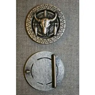 Rundt bælte-spænde med tyr, gl.sølv - Spænder og hægter