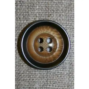 4-huls knap træ/gl.sølv-look, lys 22 mm. - Guld-, sølv- og metalknapper