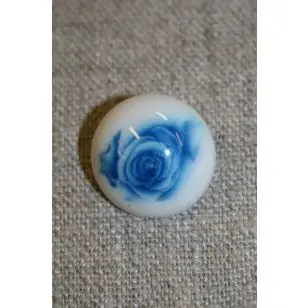 Knap i porcelæns-look, knækket hvid m/blå blomst - 