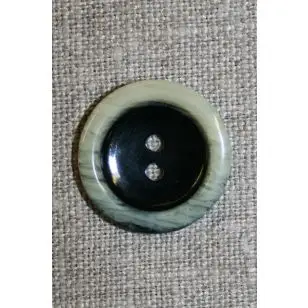 2-huls knap sort m/off-white kant, 22 mm. - Knapper Hvid, grå og sort