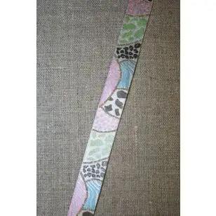 Printet bånd med glimmer lysegrå-rosa-lyseblå - Div. bånd