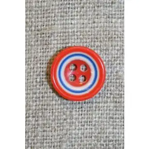 Flerfarvet knap m/cirkler, orange/blå/hvid 13 mm. - Knapper Blå, turkis og petrol