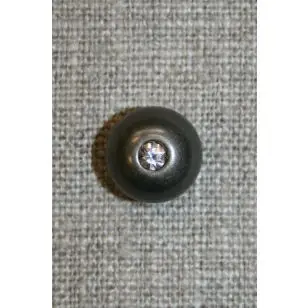 Oxyderet rund knap m/simili-sten, 11 mm. - Guld-, sølv- og metalknapper