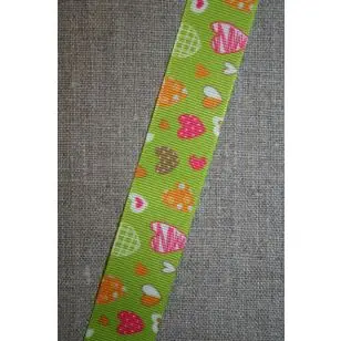 Grosgrain-bånd med hjerter lime - Børnebånd