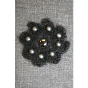 Hæklet blomst m/nitter, mørk grå-brun - Blomster, stjerner og sløjfer