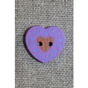Hjerte træ-knap lilla, 18 mm. - Knapper Rød/lyserød/lilla