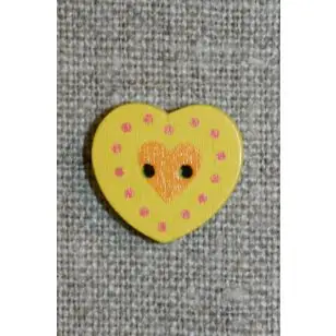 Hjerte træ-knap gul, 18 mm. - Knapper Grøn, gul og orange