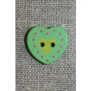 Hjerte træ-knap grøn, 18 mm. - Knapper Grøn, gul og orange
