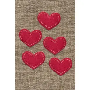 5 stk. Strygemærke rødt hjerte, 28x22 mm. - Tilbud Mærker og Motiver