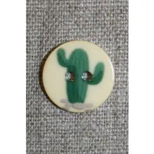2-huls knap creme m/kaktus mørkegrøn, 18 mm. - Knapper Brun, beige og off-white