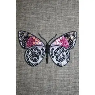 Strygemærke m/Sommerfugl hvid/sort/hindbær - Dyr