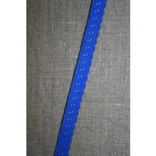 Foldeelastik med buet kant og prik, kobolt blå - Foldeelastik, foldebånd, uldbånd