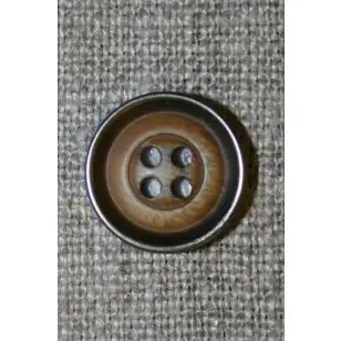 4-huls knap træ/gl.sølv-look, lys 15 mm. - Guld-, sølv- og metalknapper