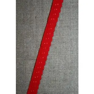 Foldeelastik med buet kant og prik, rød - Foldeelastik, foldebånd, uldbånd